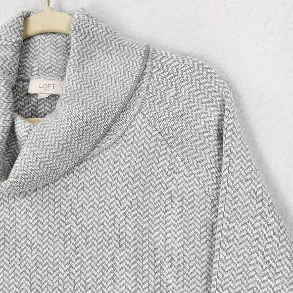 LOFT Sweater Womens XS Gray Herringbone Cowl Neck Pullover Knit Poncho Casual - Picture 2 of 10